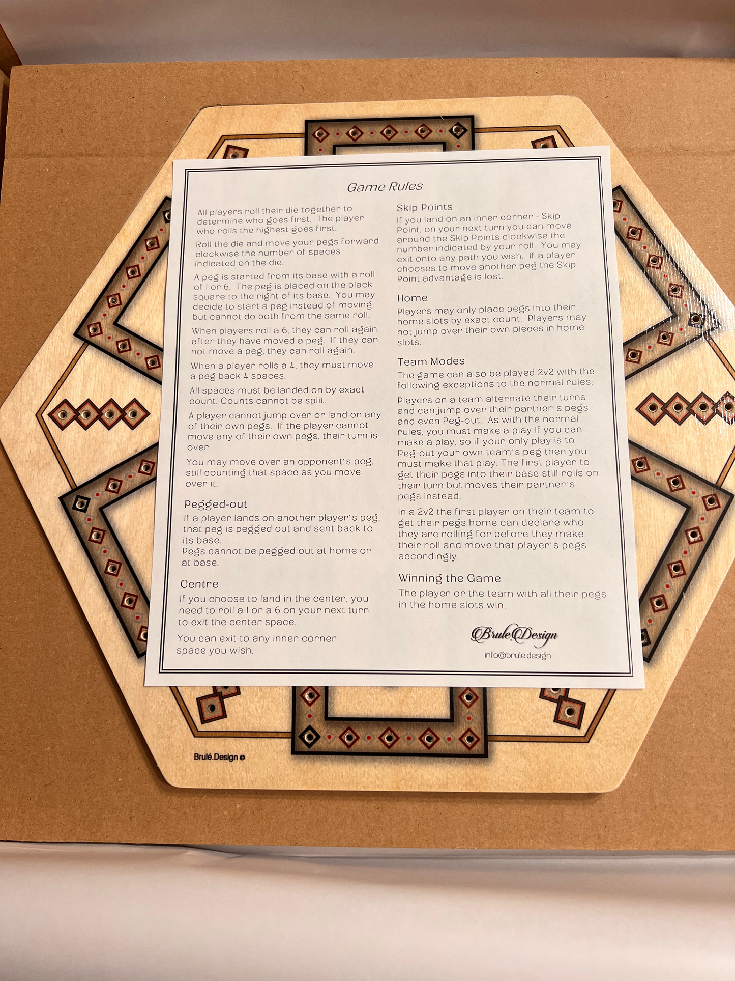 6 player Pegit board - in the box, Rule Sheet